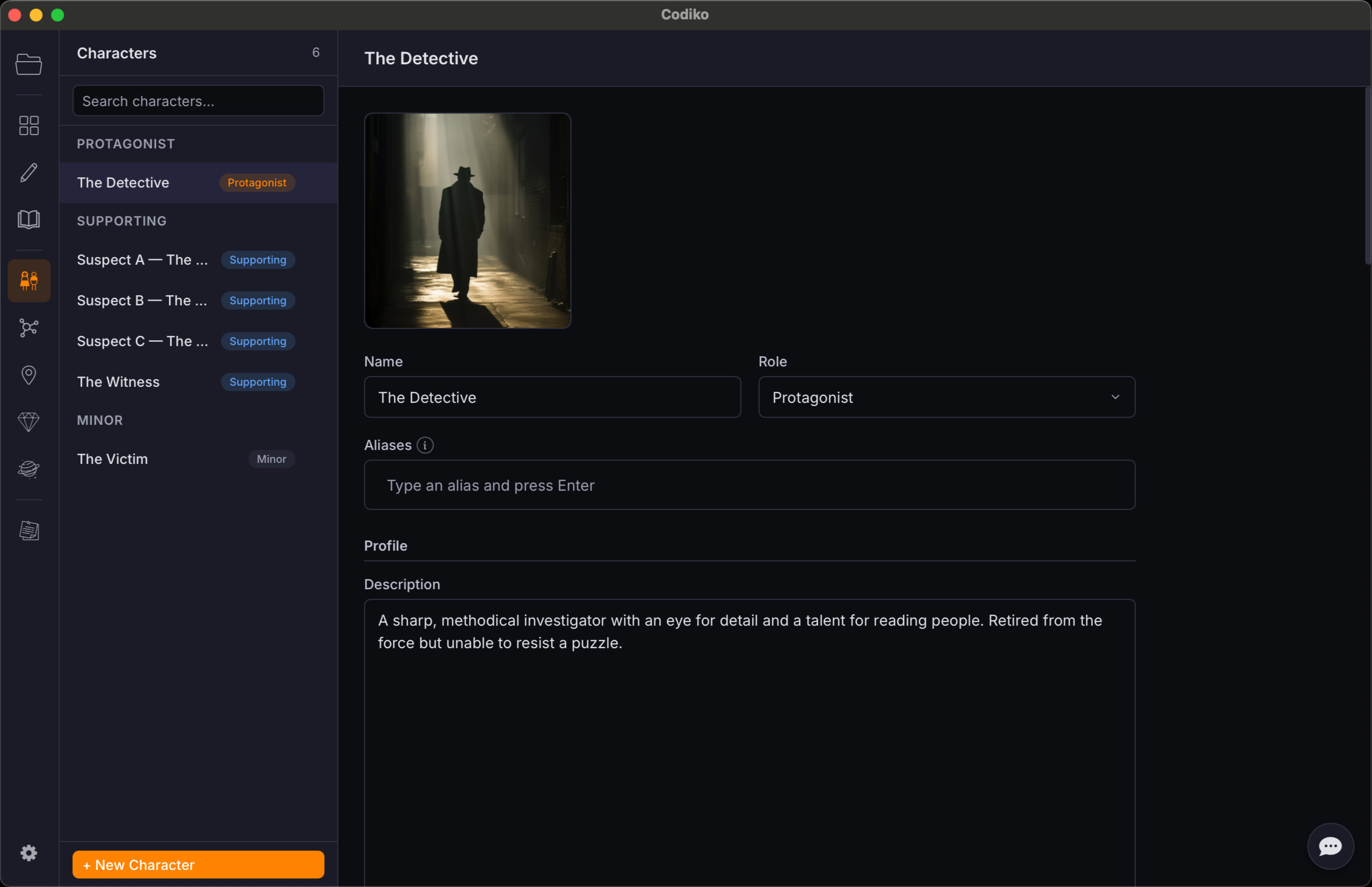 Character page with details and relationships