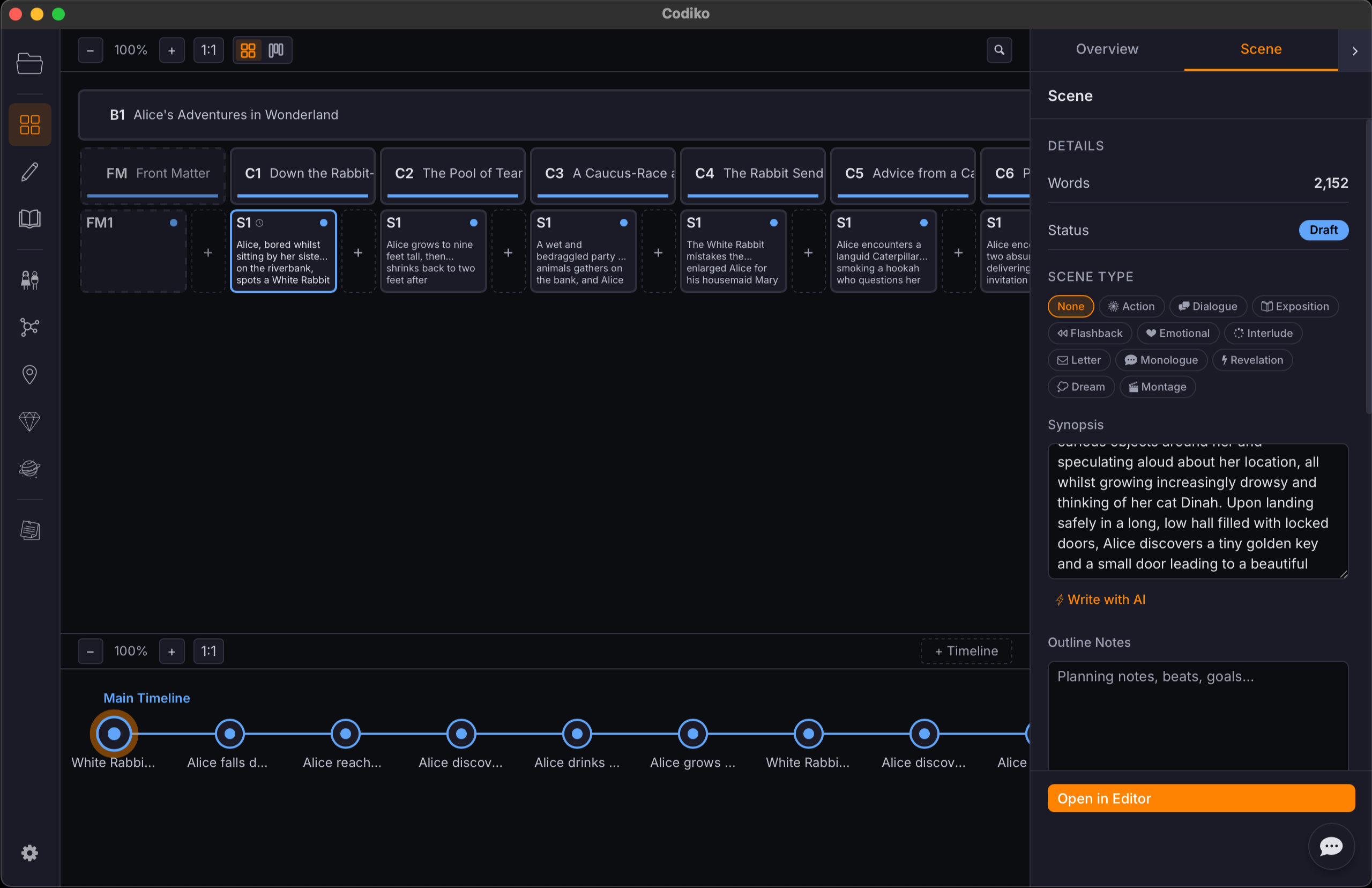 Story workspace with grid view